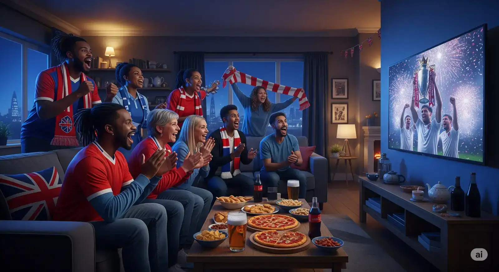 UK football fans celebrating while streaming live sport in 4K with IPTVMain