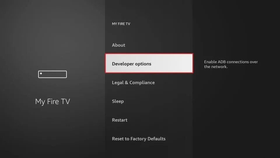 My Fire TV menu with Developer Options